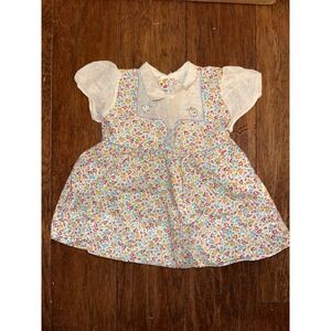 Vintage Floral Baby Dress Puff Sleeve Peter‎ Pan Collar Lace Up Front